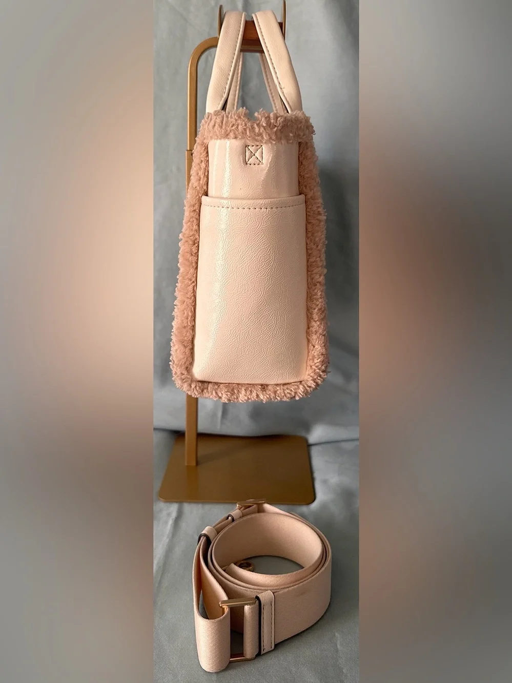 Kate Spade Jett Faux Shearling Trim Tote in Meringue or Cream Color - Picture 4 of 12